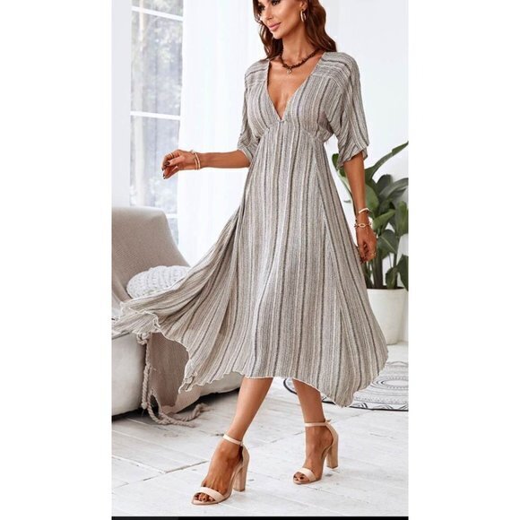 Cupshe  Plunging Striped Summer Flowy Midi Dress Size Large - Picture 11 of 16